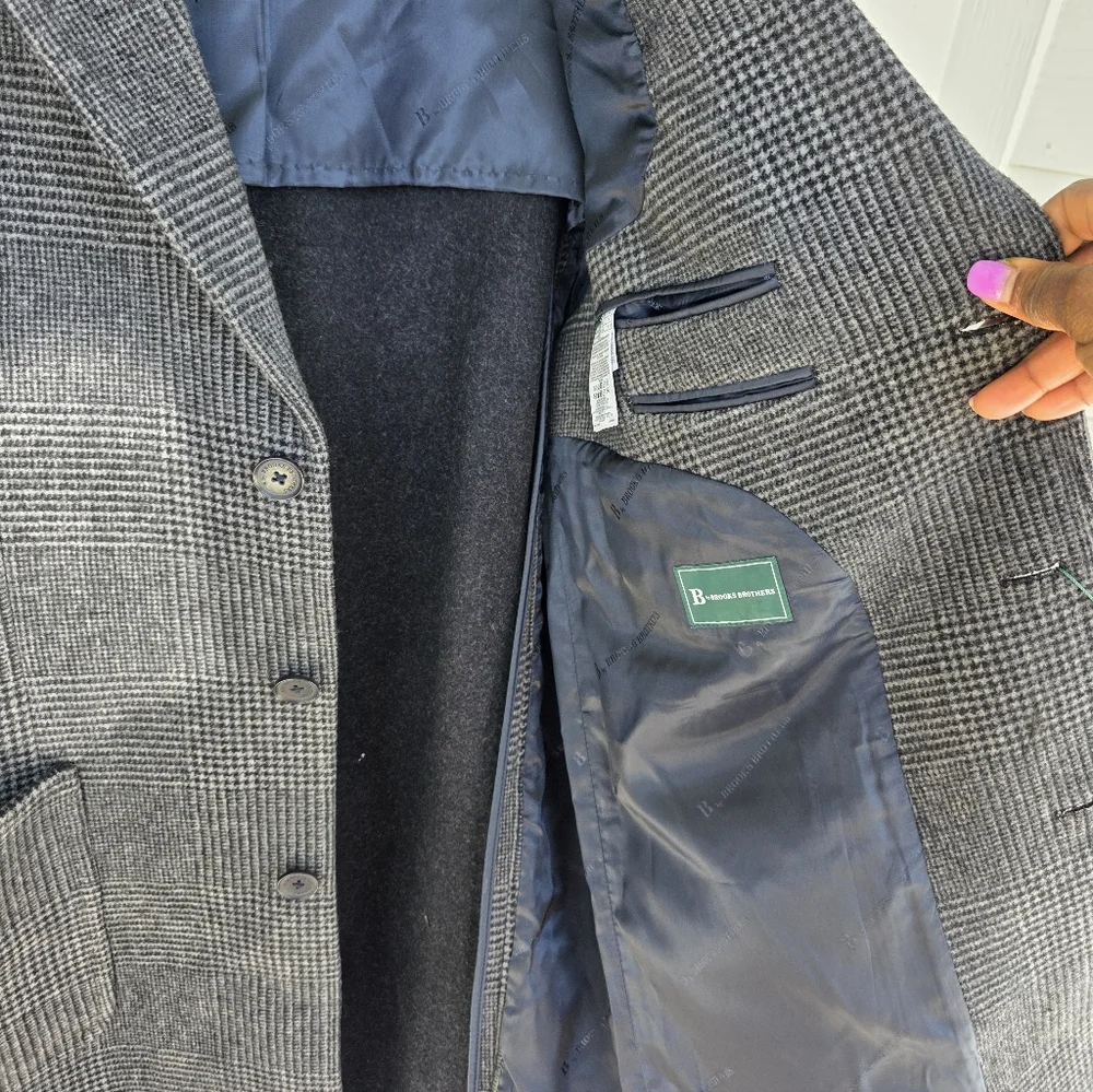 $495 B by Brooks Brothers Men's Plaid Wool Double-Face Overcoat Jacket Size 44S